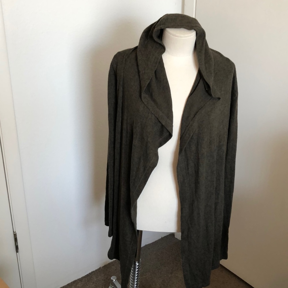 silence + noise Olive Green Draped Open Front Cardigan